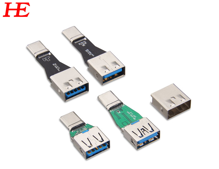 Type-C转USB 3.0AF R17=R0402 5.1K电阻 电容10NF带铁壳护套