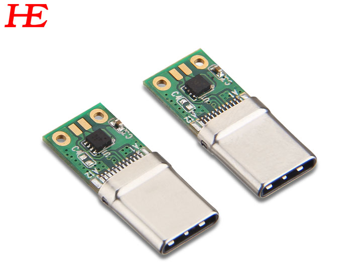 USB C/M 黑LCP外壳镀镍端子2U 带E-mark芯片C3=100nF