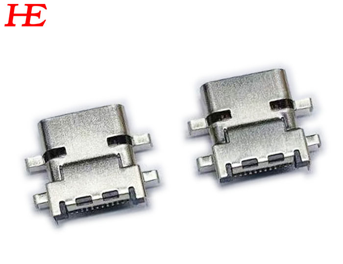 USB C/F LCP黑胶芯 端子镀金G/F,外壳不锈钢（前贴后插 沉板0.5MM)