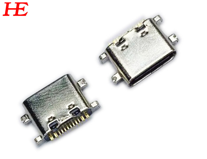 USB C/F 沉板1.6mm 16PIN L6.5mm黑LCP外壳不锈钢304镀镍端子半金3U