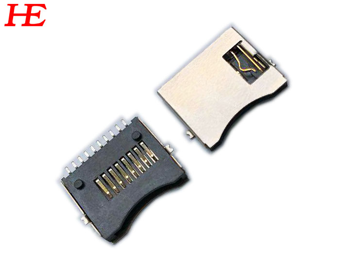 TF卡座 贴板 H1.75 L12.05 翘边 黑LCP 铜壳镀镍 端子半金G/F 卷装
