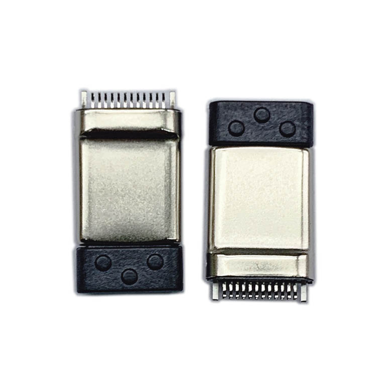USB C/M 夹板0.2mm拉伸款铁壳镀镍 端子接触区镀金2u 带后塞耐高温(管装)