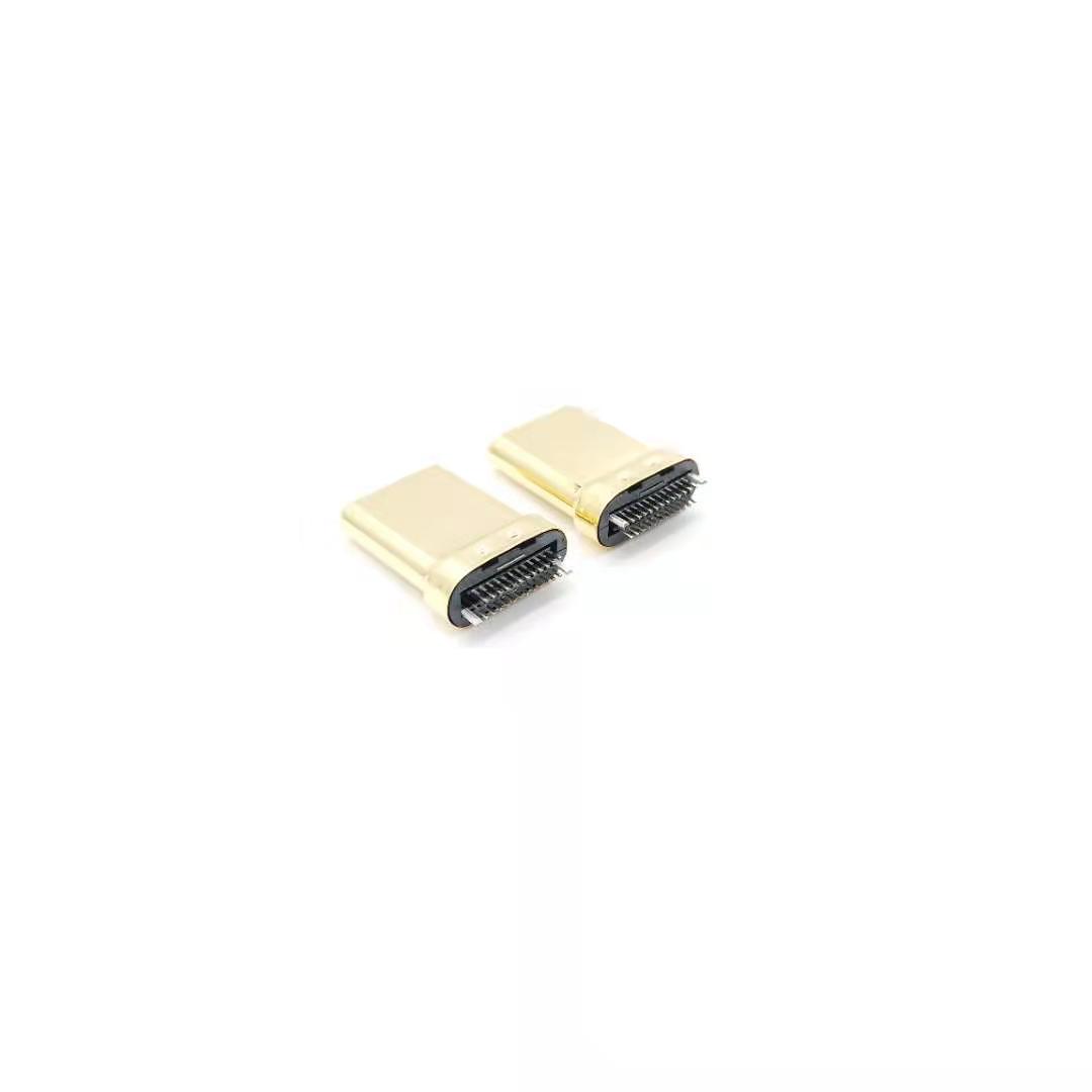 USB TYPE C 夹板1.0拉伸款 L11直 黑LCP 外壳不锈镀金 端子镀金2u