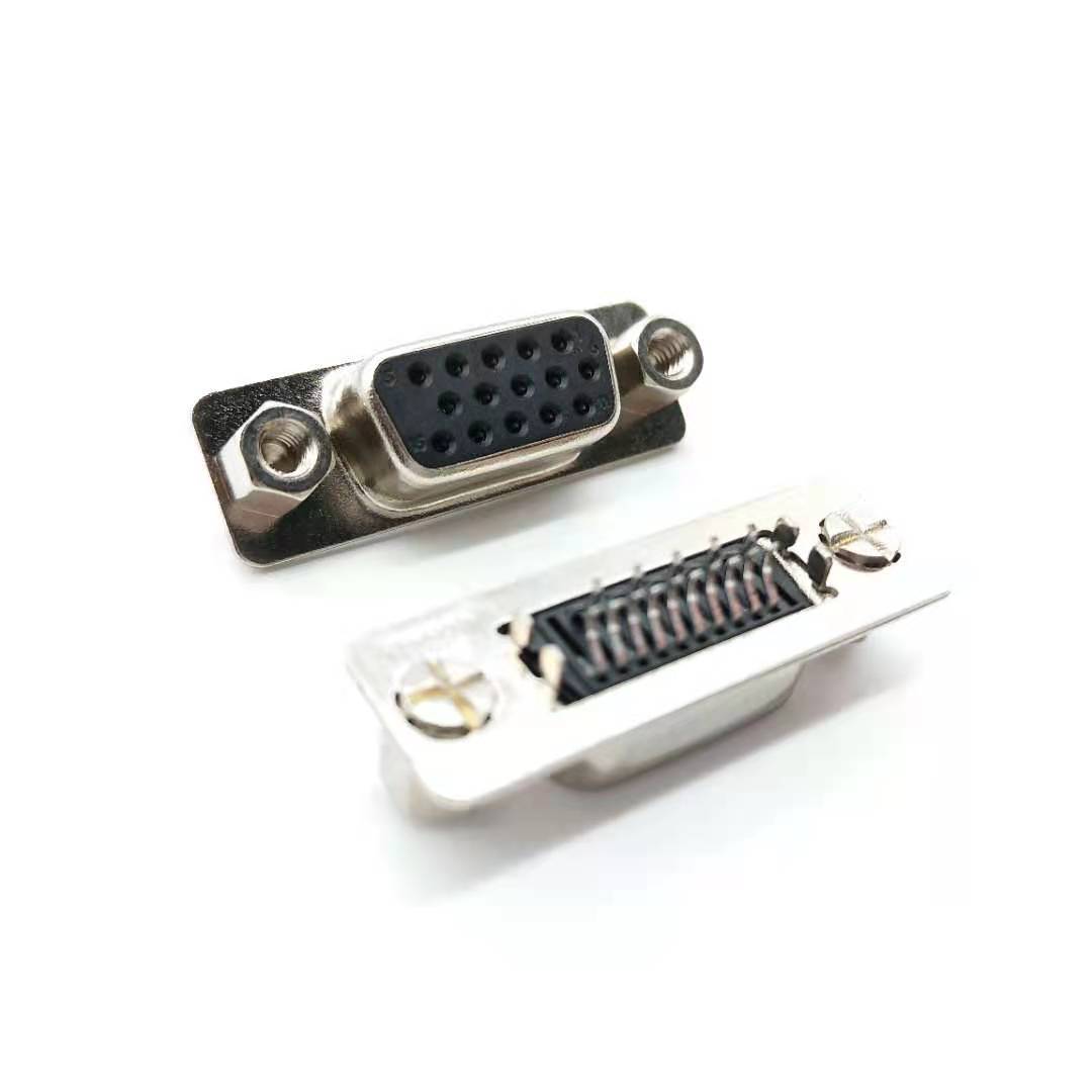 SLIM VGA 15P 长体夹板1.2 黑PA9T 铁壳镀镍 端子镀金 前铆锁4.8螺丝
