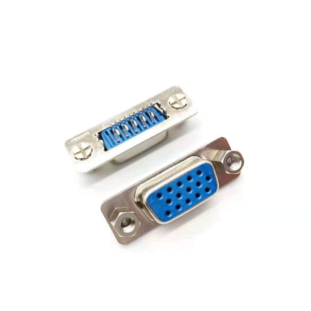 SLIM VGA 15P 长体夹板1.2 蓝LCP 铁壳镀镍 端子镀金 前铆锁4.8螺丝