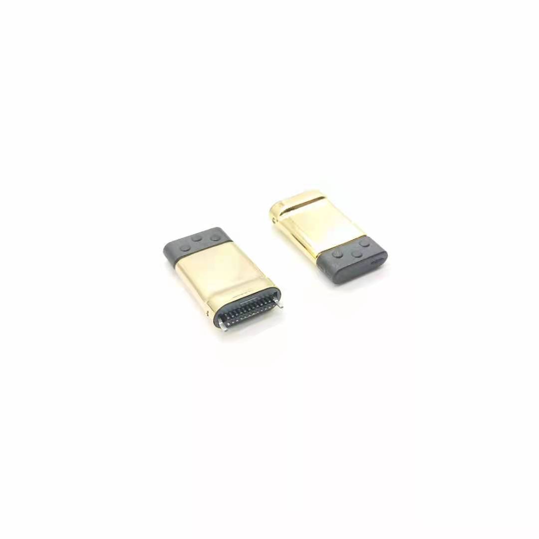 USB-Type-CM/夹板0.8拉伸款L10.60/裸头带后塞/弯端/15卡勾 黑LCP/外壳不锈钢镀金/磷铜C5191/端子镀金30u/管装