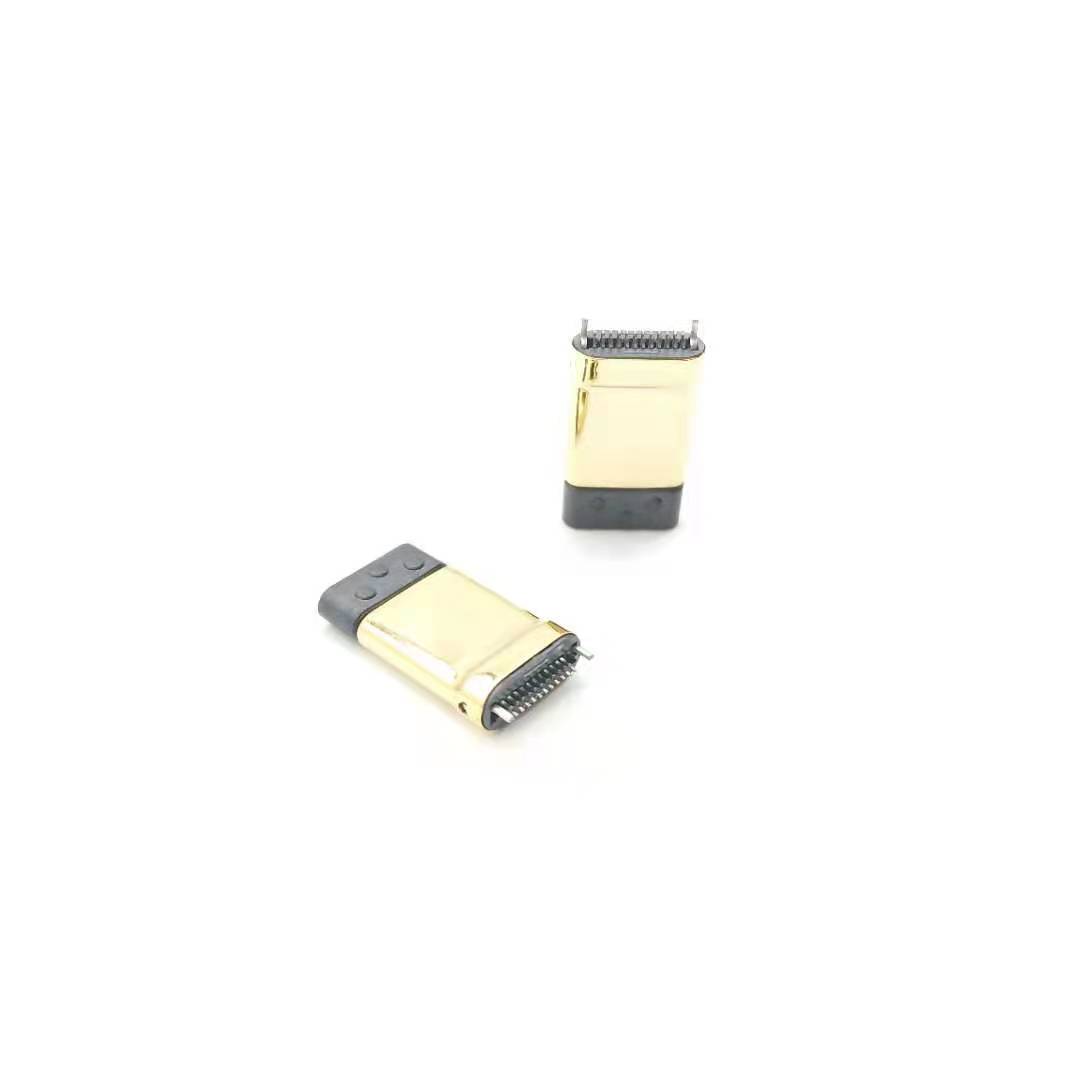 USB-Type-CM/夹板0.8拉伸款L10.60/裸头带后塞/弯端/15卡勾 黑LCP/外壳不锈钢镀金/磷铜C5191/端子镀金30u/管装