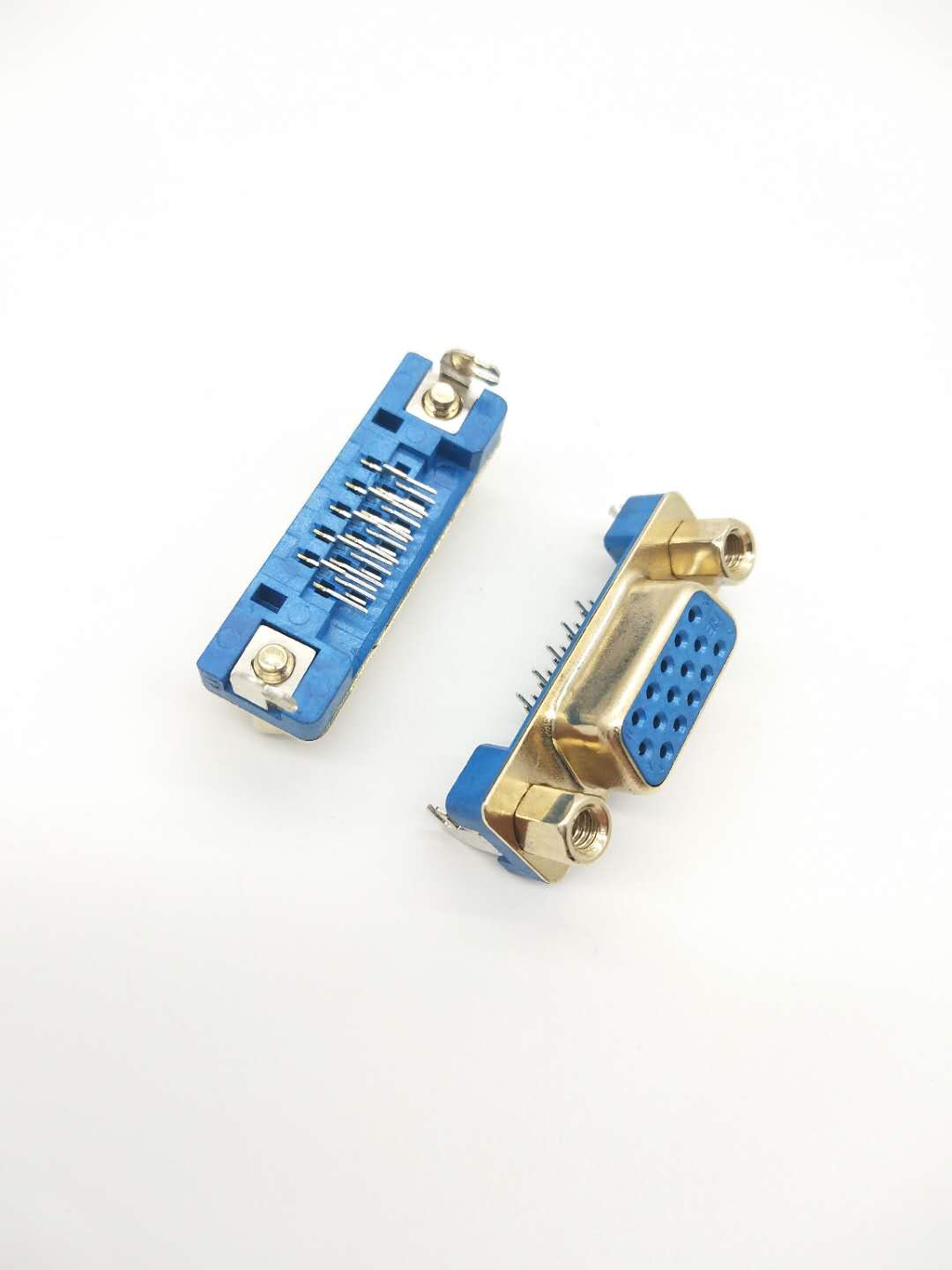 SLIM VGA 15P 正向沉板长体 蓝LCP 铁壳镀金 端子镀金 锁4.8锁丝